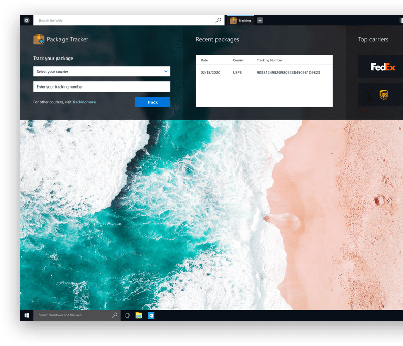 Desktop with OneLaunch's Package Tracker app open